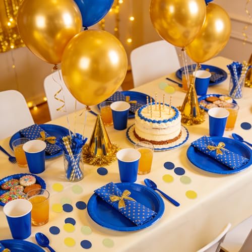 Image of 200Pcs Glitter Blue Yellow Gold Table confetti,Paper Circle Dots Confetti for Birthday Party Halloween Bachelorette Wedding Baby Shower Graduation Decorations