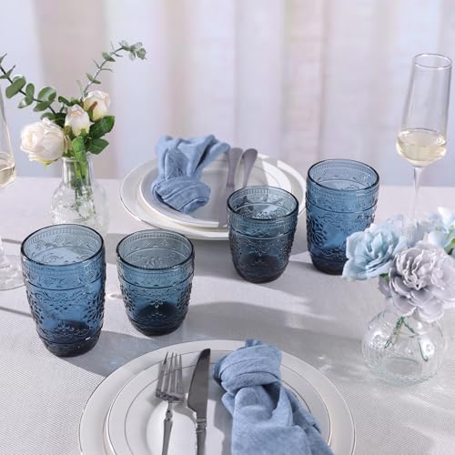 abrwyy 14OZ Drinking Highball Beverage Glass Cup, Blue Drinking Glasses, Colored Glassware Set for Party Wedding, Home, Office, Water, Juice, Cocktail, Highball Glasses Set of 4