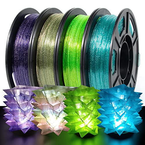 Image of IEMAI 250g Glitter Clear PETG Filament 1.75mm Bundle, Sparkly Transparent Finish 3D Printer Filament 250g Spool 4 Rolls Rainbow+Blue-Purple+Blue+Green, for Most FDM 3D Printers