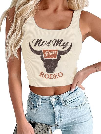 Women's Cowgirl Country Concert Sleeveless Cropped Tank Top Summer Casual Cowboy Shirt Western Graphic Top Cute Outfit