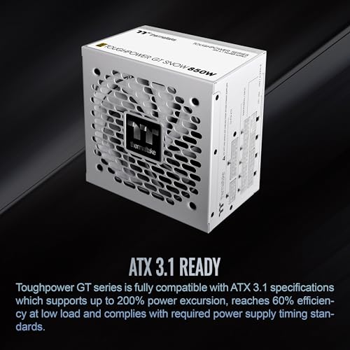 Image of Thermaltake Toughpower GT 850W Snow ATX 3.1 Power Supply; 80 Plus Gold Efficiency; Smart Zero Fan; Native 600W PCIe 5.1 Connector; PS-TPT-0850FNFAGU-W; 5 Year Warranty