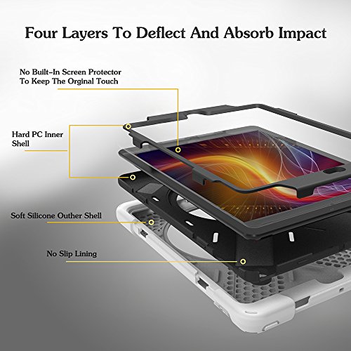 Image of All-New iPad 9.7 inch Case,360 Degree Rotatable Handle Stand Hardstrap Layer Shockproof Dropproof Hybrid Heavy Duty Skin W /Kickstand Shoulder Harness for iPad 9.7 inch 2017 A1822 A1823 (White)