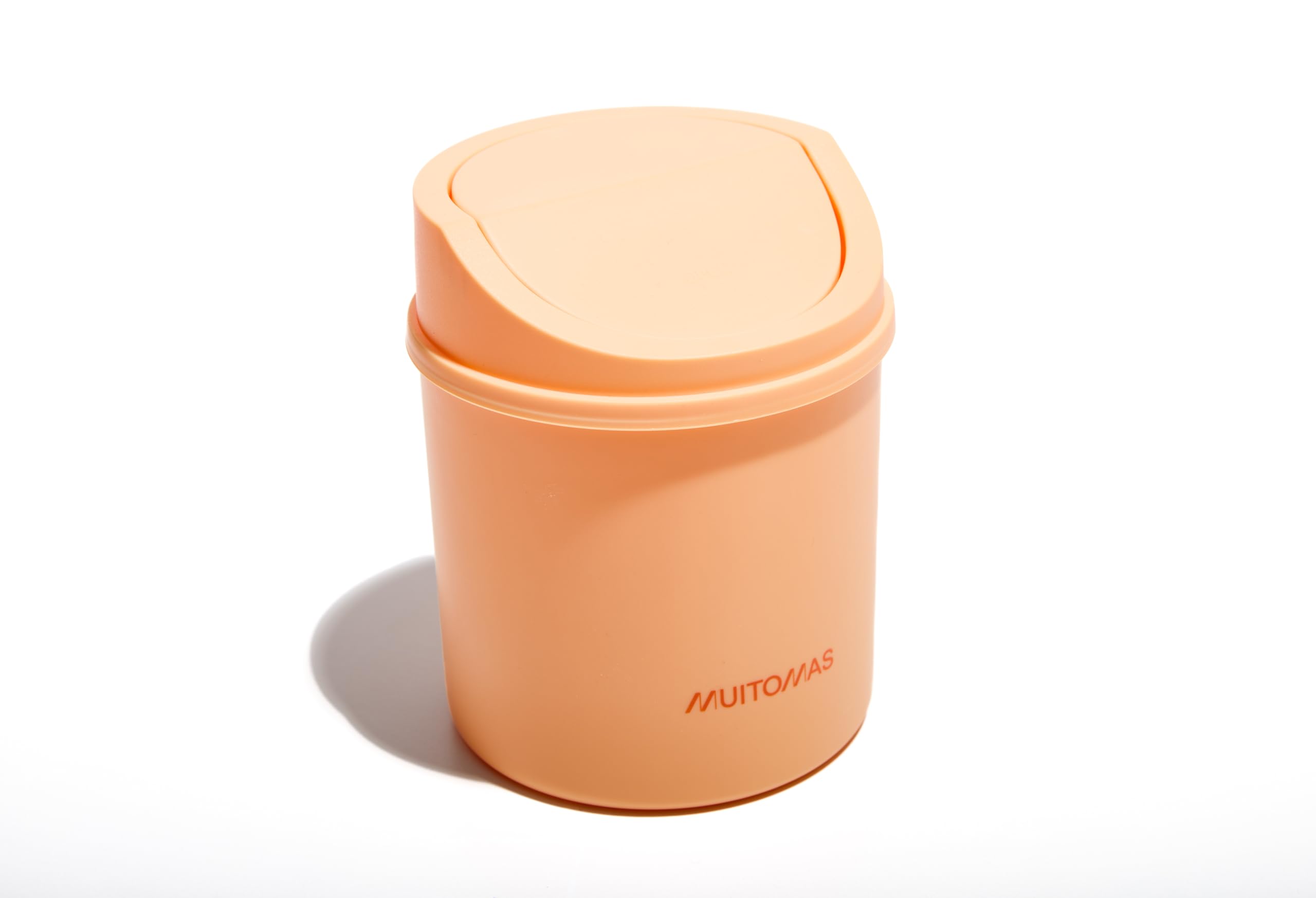 Muitomas, Mini Desk Basket with Hinged Door and Removable Lid Compact for Desk and Office 130 x 130 x 170 mm - Peach Fuzz
