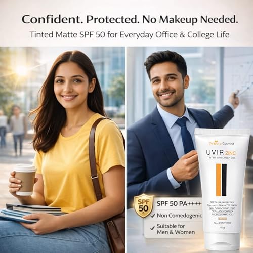 Image of UVIR Zinc Tinted Sunscreen Gel SPF 50 PA++++ | Broad Spectrum UVA UVB Protection | Ultra Matte Oil Control | Zinc Oxide Face Sunscreen for Oily & Acne-Prone Skin | No White Cast | Ivory Tint | 50 g