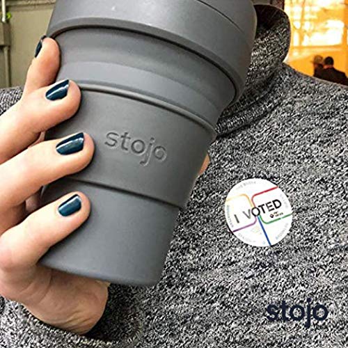 Stojo Collapsible Coffee Cup | Reusable To Go Extra Large Travel Cup – Carbon Gray, 24oz / 710ml | With Straw