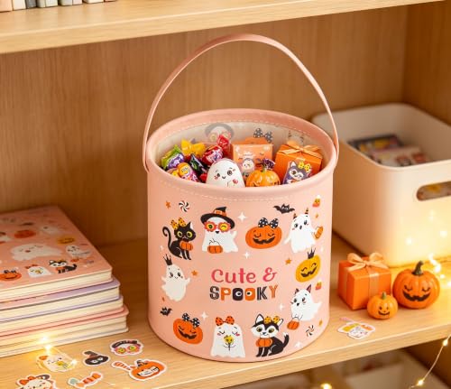 Image of Halloween Basket Ghost Storage Bins Gift Basket Cute Storage Box Book Shelf Bin(Pink Ghost)