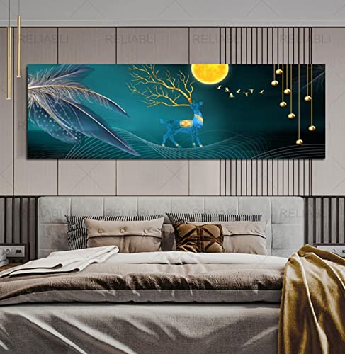 Affiche cerf coloré nuages univers toile peinture mur art salon 45x130 cm