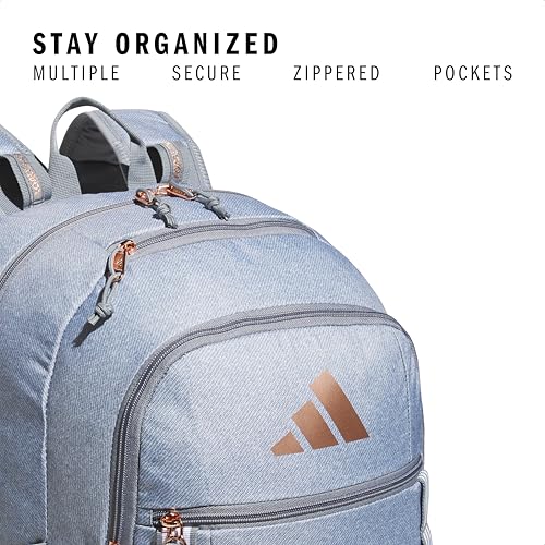 adidas Excel Backpack for Men & Women – Durable Large Athletic Laptop Bag, 7.0/Twill Grey/Grey/Rose Gold, OSFA3