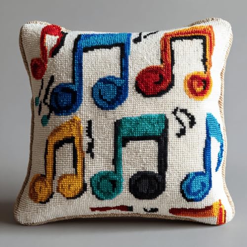 Kitquiver Kit Gancio Di Tappeto Diy Appeto Per Uncinetto,Simboli Musicali Kit Di Federe Per Cuscino Con E Gancio Fai Da Te,Kit Per Ricamo A Punto Croce,Latch Hook 43X43Cm