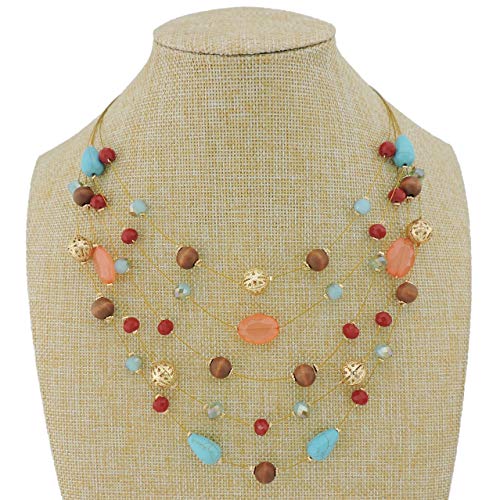 Coiris N0026 Women'S 5 Rows Multi Color Beads Illusion Bib Statement Necklace thumb #1