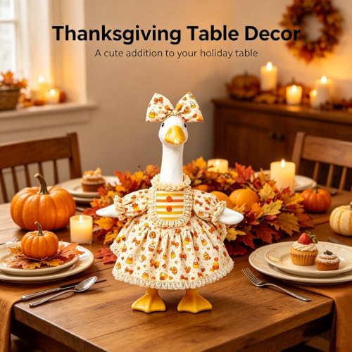 ZoyyJoolye Candy Corn Porch Goose Dress with Striped Bib and Bow for Fall — view 4