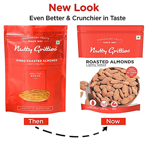 Image of Nutty Gritties California Roasted Almonds 200g (Pack of 5), Lightly Salted, Dry Roasted, Non Fried, Zero Oil, Crunchy Healthy Snack -