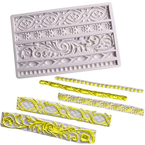 MiaLover Silicone Cake Mould Silicone Fondant Mould Scroll Mould Totem Sheet Baroque Style for Sugarcraft Cake Border Decoration Cupcake Topper Sugarcraft Polymer Clay Soap Grey XK802 Cover