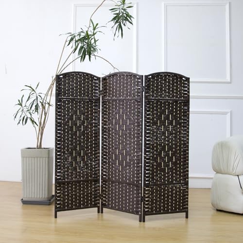 Loomveil 3-Panel Short Room Divider, 3.9 ft Freestanding Partition Wall, Dark Brown Rattan Double-Sided Folding Screen for Living Room, Bedroom & Corner Privacy by Loomveil - Used condition - Image 3