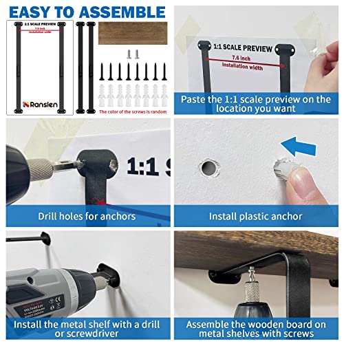 Ranslen Towel Racks Organizer For Bathroom Wall Mounted,Metal Towel Holders With Wooden Shelf 2 Hooks Black Storage Organizer For Large Small Towels,Hand Towels Washcloths Spa Rv Matte Black #TOP6