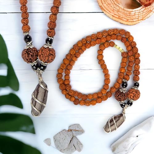 LOVENSPIRE Rudraksha Mala with Narmadeshwar Shivling Pendant for Men Women 5 Mukhi Rudraksha Mala Shaligram Narmada Pendant Necklace Yoga Meditation (pack of 1)3