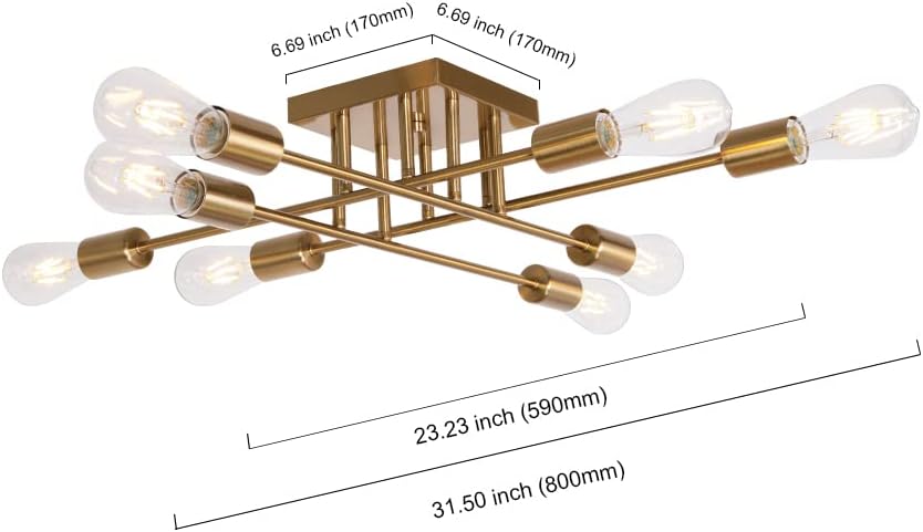 Exclusive Discount 90% Price VINLUZ Modern Semi Flush Mount Light 8 Light Brushed Brass Industrial Sputnik Ceiling Light Mid Century Lighting Fixture for Dining Room Living Room Kitchen Bedroom Foyers New Arrivals VINLUZ Modern Semi Flush Mount Light 8 Light Brushed Brass Industrial Sputnik Ceiling Light Mid Century Lighting Fixture for Dining Room Living Room Kitchen Bedroom Foyers