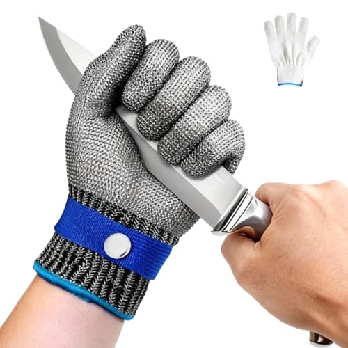A9 Cut Resistant Chainmail Gloves Stainless Steel Mesh Metal Glove with Adjustable Wrist Buckle & Nylon Liner Gloves - Work Gloves for Kitchen Cooking Oyster Shucking Mandoline FishingX-Large