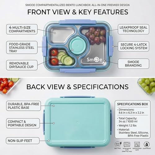 Image of Kids Ocean Blue Multi-Section Leakproof Lunch Box,Premium Lunch Box for Office, School and Travel | Food Storage Container with Secure Lid | Portable Meal Box for Daily Use