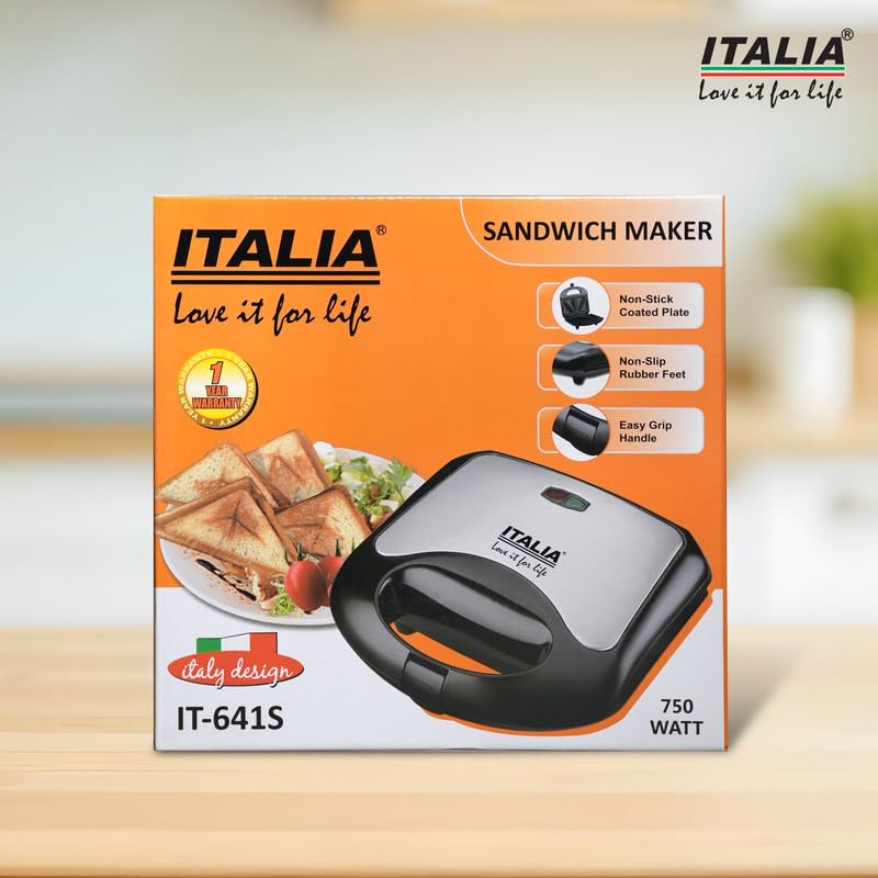 ITALIA 750W Sandwich Maker | Deep Fill Cut & Seal Plates for Bigger Sandwiches | Non-Stick Toaster with Cool-Touch Handle & Lock | for Toasties & Breakfast 3