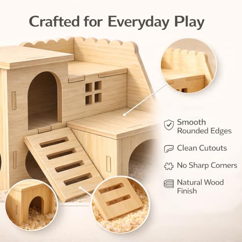 Tiny Hamster Maze Wood House Fun Slide House Double-Decker Hut for Dwarf Gerbil Mouse Mice Rat Small Animals(Only for Small Hamster) - Image 4