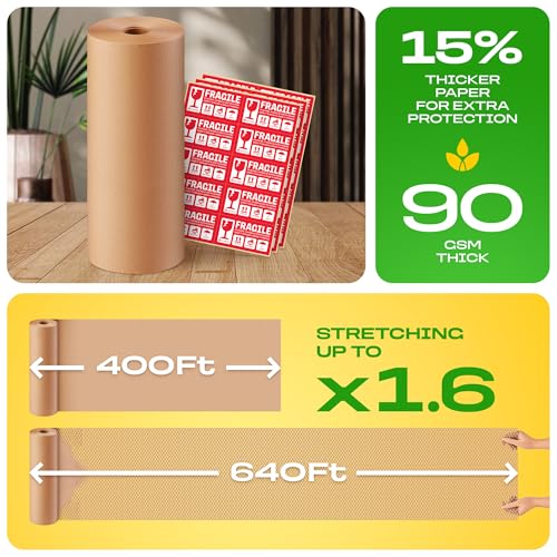 Honeycomb-Packing-Paper-Extra-Thick-90-GSM-Packing-Wrap-Biodegradable-Packing-Materials-15-x-400-Moving-Paper-30-Fragile-Stickers-Paper-Bubble-WrapPacking-Bubbles-Substitute