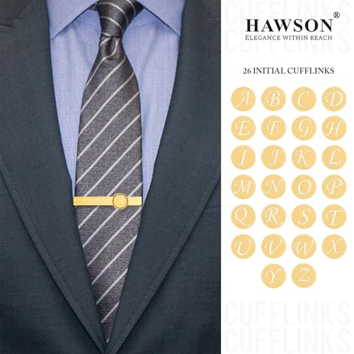 HAWSON 2 inch Tie Clips and Cufflinks Sets for Men A-Z Gold Engraved Letter Cufflinks and Tie Clips Sets for Formal Business Wedding2