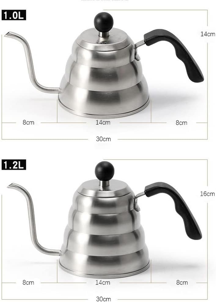 1L/1.2L Drip Kettle Thermometer Pour Over Coffee Tea Pot Swan Long Neck Stainless Steel Thin Mouth Gooseneck Cloud Drip Kettle (Color : A, Size : 1.2L) (A 1.0L)