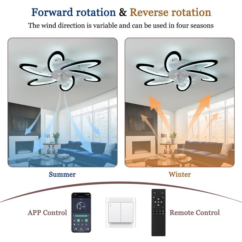 Silencioso Led Ventilador De Techo Con Luz, Regulable Lampara Ventiladores Techo, Moderno Design Lámpara Techo Ventilador 6 Velocidades Timer Ceiling Fan With Light Niños Salon Dormitorio Negro