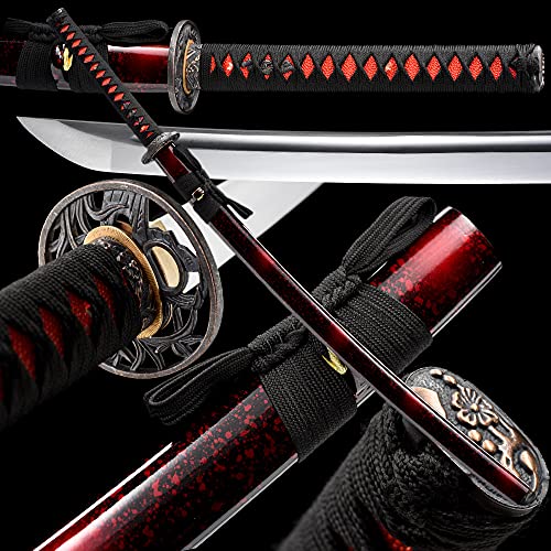 Real Katana Samurai Swords,Razor Sharp Handmade Katana,Battle Ready Japanese Swords Full Tang Blade High Carbon Steel Traditional Heat Tempered (Sun Flowers