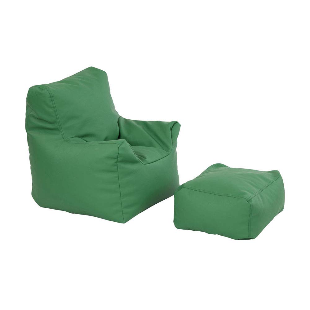 Factory Direct Partners 10474-GN SoftScape Bean Bag Chair and Ottoman Set, Furniture for Kids, Libraries or Home - Green, Large
