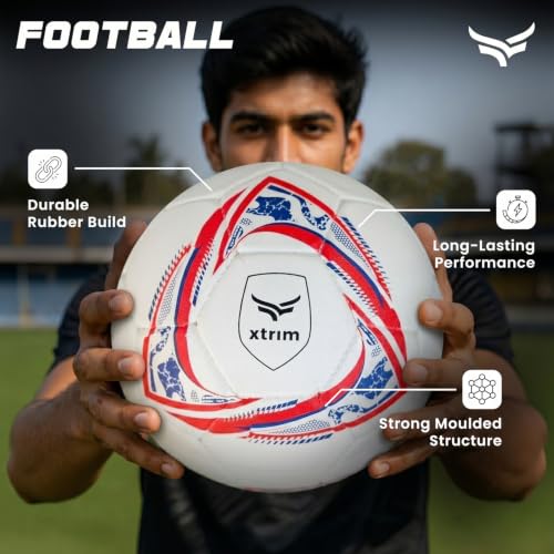 Image of XTRIM Football, Size 5, Rubberized Moulded Soccer Ball for Training, Firm Grip, Butyl Bladder, Air Retention, Outdoor Play for Turf, Grass & Hard Ground, Multicolour, 220mm Dia, 400 GMS