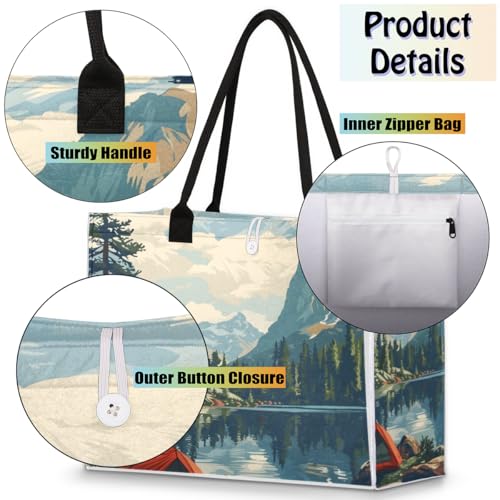 Summer Camping Lake Tote Bag for Women Large Beach Bag Reusable Tote Bags for Work Travel Beach Shopping4