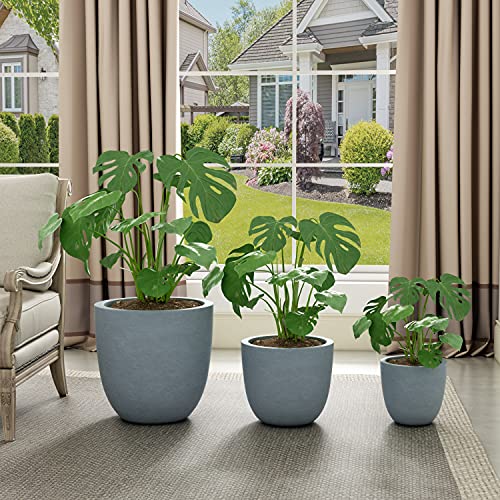 Image of Kante Set of 3 Blue Gray Concrete Bowl Planters 18 inch 14 inch 10 inch Dia