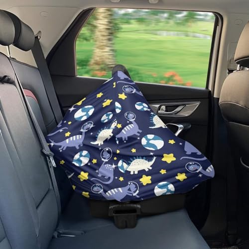 Image of Dinosaur Car Seat Cover for Baby Carseat - Infant Car Seat Cover for Sun - Breathable Nursing Cover Up for Breastfeeding, Lightweight Car Seat Canopy