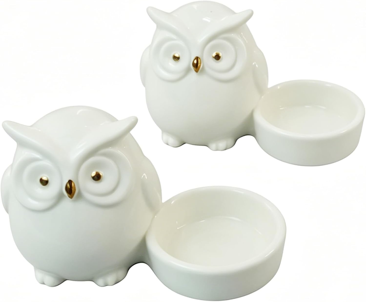 White Ceramic Owl Tealight Candle Holder, Cute Decor for Home, Bathroom, Bedroom, Kitchen, for Owl Lovers, Women, Mom, Housewarming (2 Pieces)