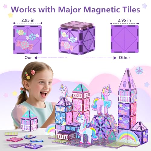 GobiDex Magnetic Building Blocks Unicorn Toys for Girls, Princess Magnetic Tiles Building Toys for Kids Ages 3-5 4-8, STEM Sensory Toddler Game Birthday Gift for Girls Boys Ages 3+ - image 3