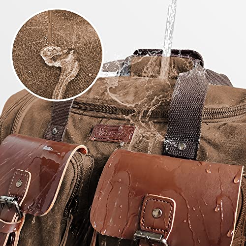 Image of Wildroad Waxed Canvas Genuine Leather 50L Waterproof Duffle Bag - Vintage Travel Weekender Overnight Carry On