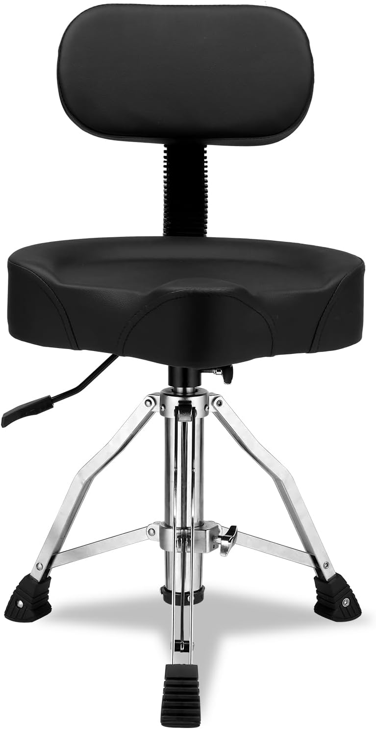 Drum Stool Throne with Backrest Hydraulic Adjustable Guitar Chair Saddle Seat Drum Stool for Adult Drummers for Piano Guitar, Black