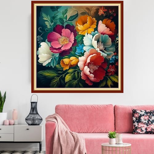 Image of Redxing Stamped Cross Stitch Kits Embroidery kit for Beginners Adults Full Range of Embroidery Patterns Starter Kits DIY Printed Cross Stitch Kits Needlepoint Kits 11CT-Magical Flowers 18x18 inchs