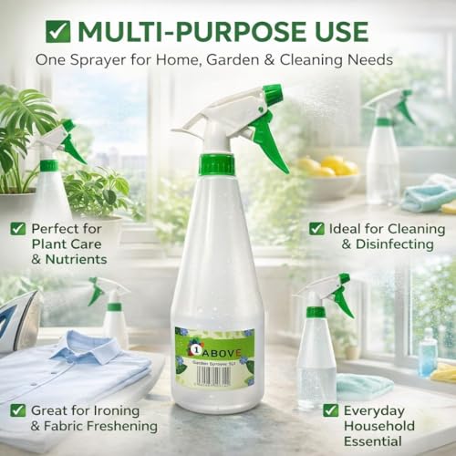 1ABOVE Pack Of 3 Spray Bottles 1000Ml – Refillable Plastic Water Spray Bottles With Adjustable Nozzle | Mist & Stream Sprayer For Cleaning, Gardening, Plants & Hair - 6