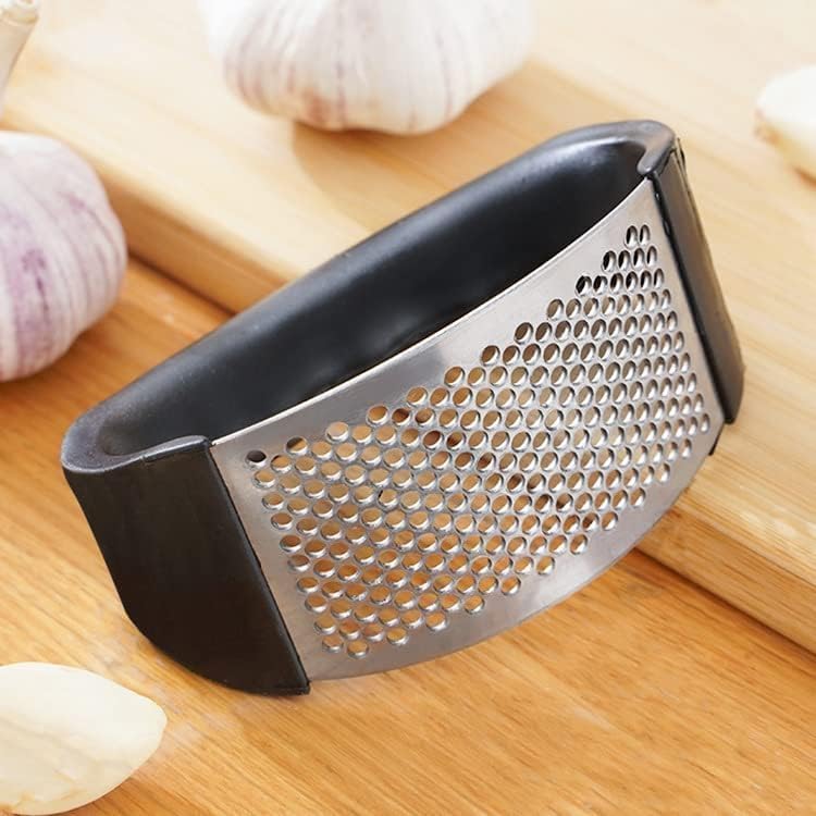 Image of Catron Garlic Chopper Stainless Steel,Garlic Chopper | Garlic Press | Garlic Peeler Manual, Curve Fruit Vegetable Tools for Kitchen (Silver-Black)