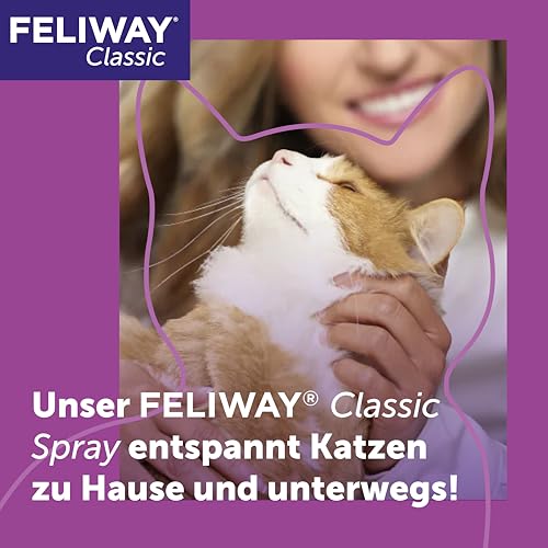 FELIWAY Classic Spray | Pheromone Katzen | 20 ml Spray gegen Stress | Für mehr Entspannung beim Autofahren | Für Zuhause und auf Reisen | 16 Anwendungen | von Tierärzten empfohlen, klinisch getestet