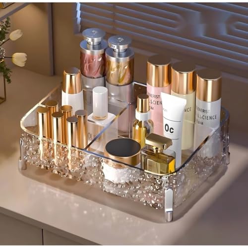 Organizador de maquiagem mesa, rack estojo prateleira de cosméticos, make pincel, perfumes, batons Porta jóias banheiro, closet, quarto Acrílico Contemporâneo Chic Premium-28x20x8cm Transparente
