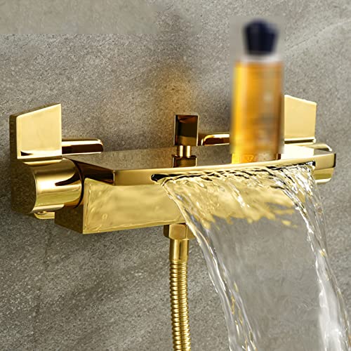 Robinet baignoire doré cascade design luxe avec douchette à main