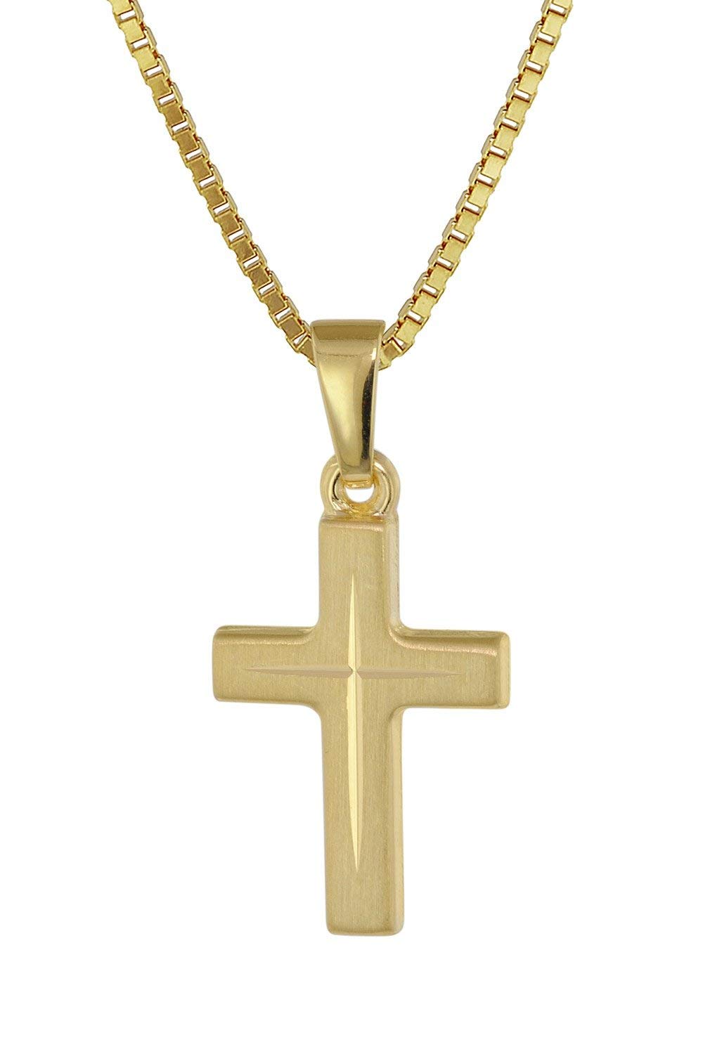 trendor Kreuz-Anhänger für Kinder Gold 333 + goldplattierte Silberkette