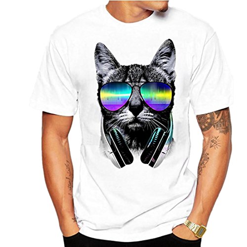 Amlaiworld M~XXXL, Uomo Ragazzo Plus Size Stampa Tees Camicia Manica Corta Cotone (L, Bianco-1)