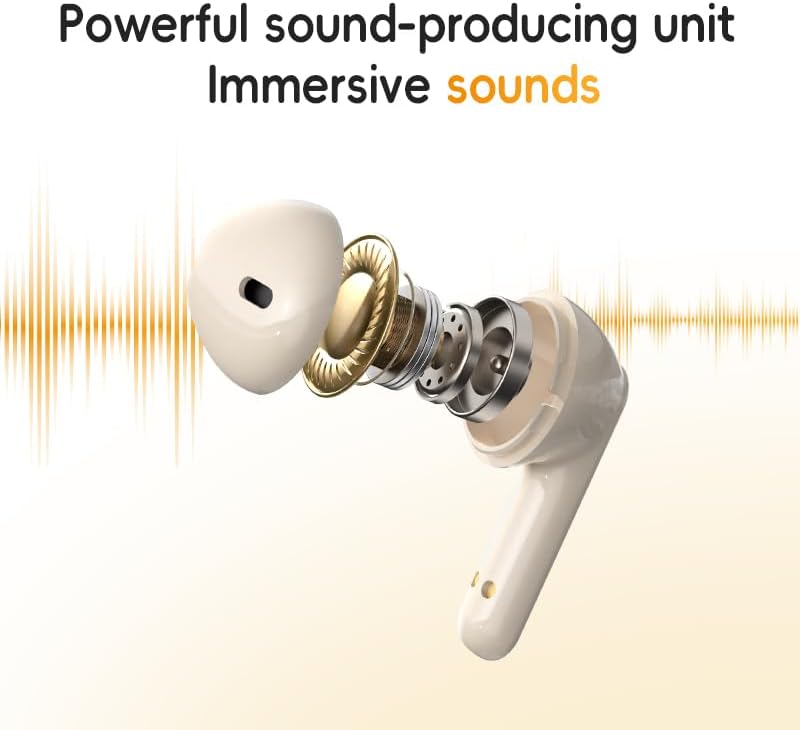 Wireless Earbuds,Mini Headphones,Bluetooth 6.0, ENC Noise Cancelling Ear Buds,30H Battery life with Wireless Charging Case,Sports, running, fitness,Bass Stereo,for phone,Pad Tablet Laptop,Off white - Image 4