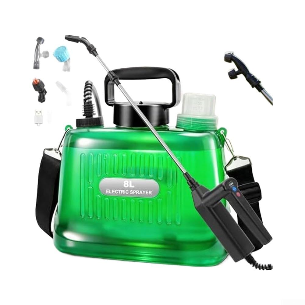 Elektrische Gartenspritze, 8 Liter (2 Gallonen), wiederaufladbare | Pumpspritze mit 3 einstellbaren Druckstufen, leichte, tragbare elektrische für Gartenarbeit,