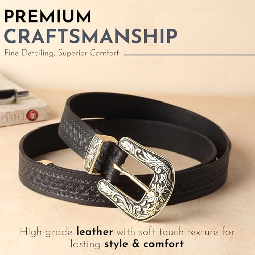Image of 25mm Genuine Leather Waist Belt for Women - Fancy Vintage Buckle Belt For Jeans | Stylish Adjustable Party Belt For Ladies /Girls /Women | Waist Size 28-44 Inches